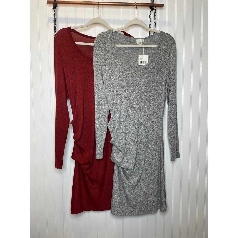 NWT Nordstrom Sheath Ruched Dresses Gray & Red Long Sleeve Mini Bundle Size L
